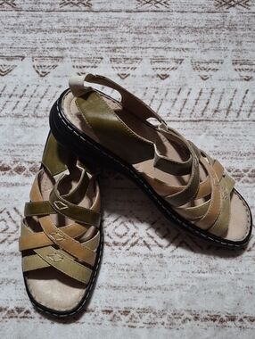 Josef Seibel Olive, Tan & Beige Leather Slingback Sandals